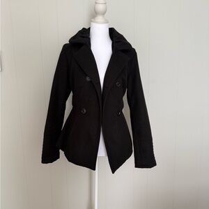 Celebrity Pink Black Double-Breasted Hooded Peacoat Jacket